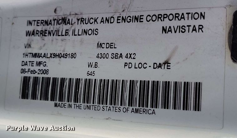 image for item DP4934 2009 International DuraStar 4300 truck cab and chassis