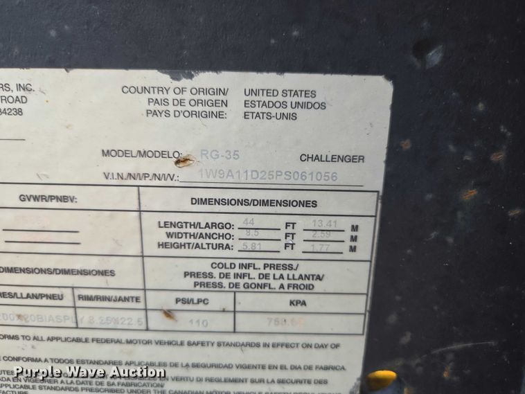 image for item DP6375 1993 Witzco Trailers Inc. RG-35 lowboy equipment trailer