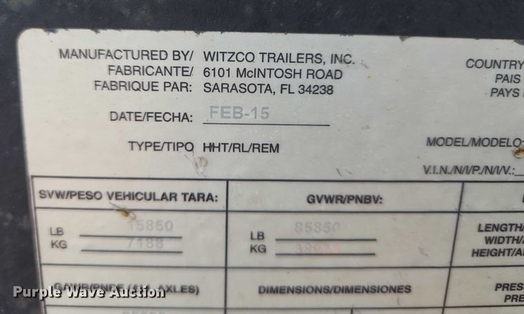 image for item DP6375 1993 Witzco Trailers Inc. RG-35 lowboy equipment trailer