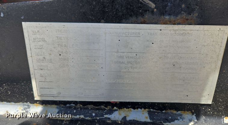 image for item DP6376 2002 Trail King TK110HDG lowboy equipment trailer