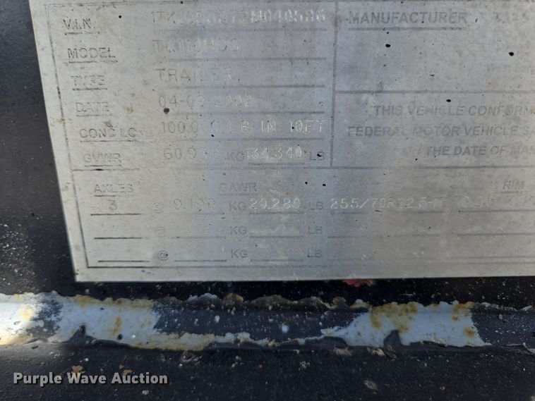 image for item DP6376 2002 Trail King TK110HDG lowboy equipment trailer