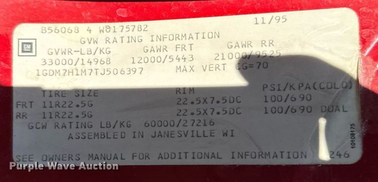 image for item DV2625 1996 GMC TopKick C5500 pumper fire truck