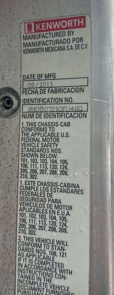 image for item DW1948 2016 Kenworth T370 truck cab and chassis