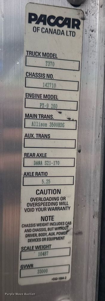 image for item DW1950 2017 Kenworth T370 truck cab and chassis