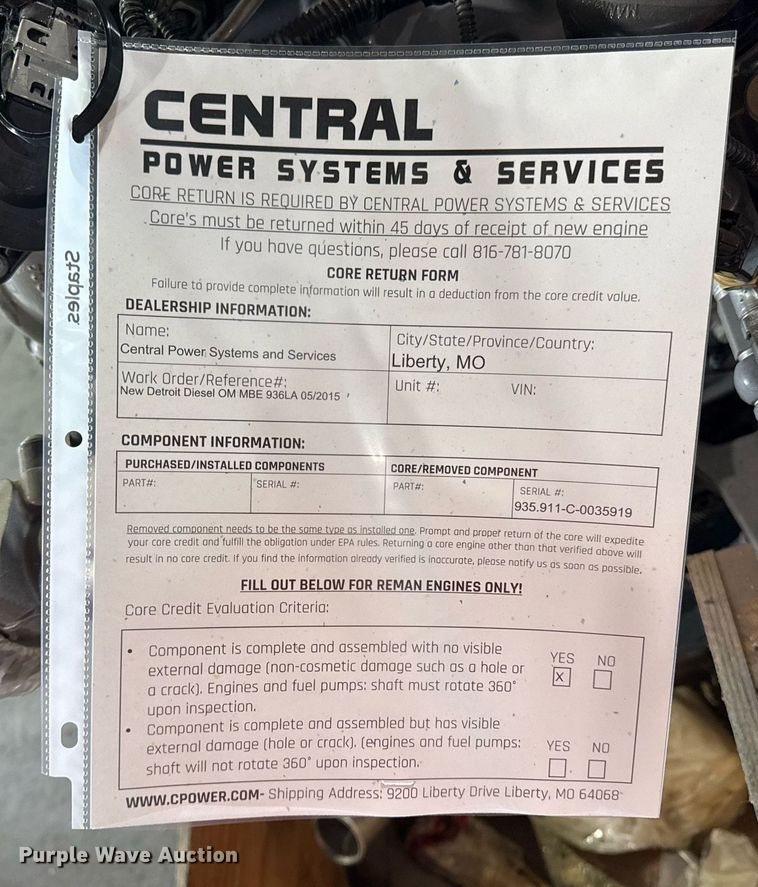 image for item DZ4134 Mercedes Benz  MBE 936LA engine