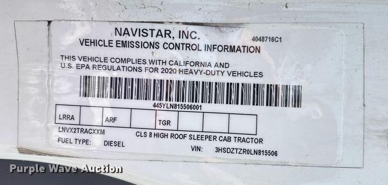 image for item EC3581 2020 International LT625 semi truck