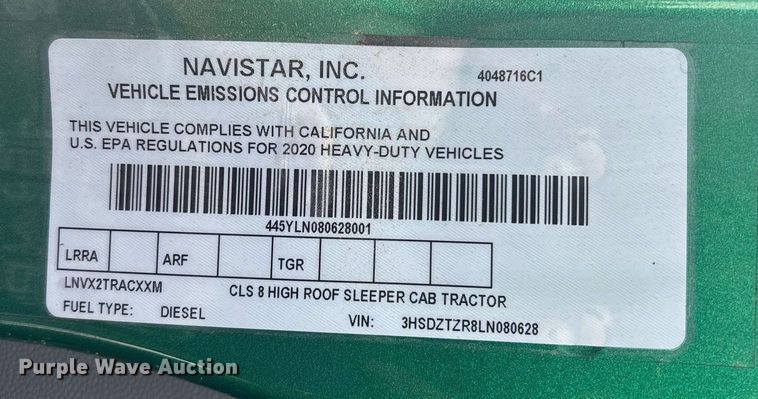 image for item EC3582 2020 International LT625 semi truck