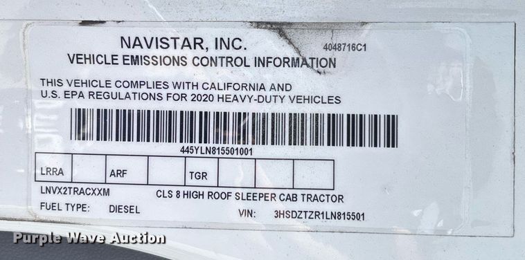 image for item EC3585 2020 International LT625 semi truck