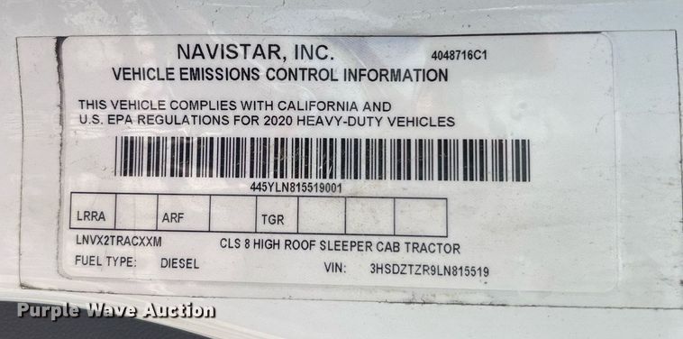 image for item EC3589 2020 International LT625 semi truck