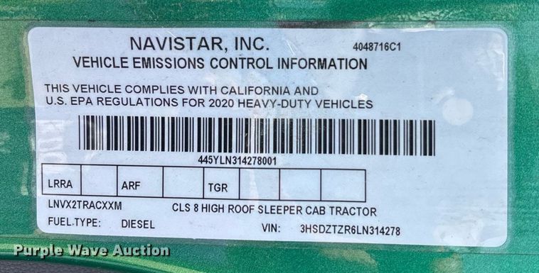 image for item EC3590 2020 International LT625 semi truck