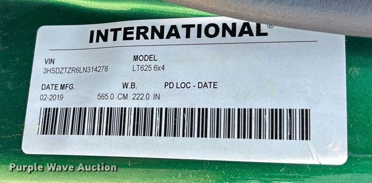 image for item EC3590 2020 International LT625 semi truck