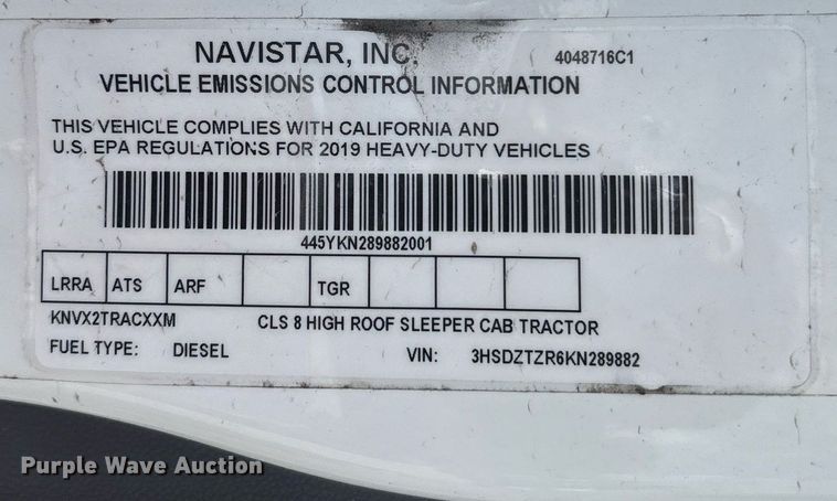 image for item EC3591 2019 International LT625 semi truck