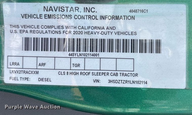 image for item EC3592 2020 International LT625 semi truck