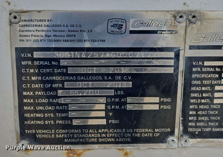 image for item EC4203 2019 Gallegos pneumatic dry bulk trailer