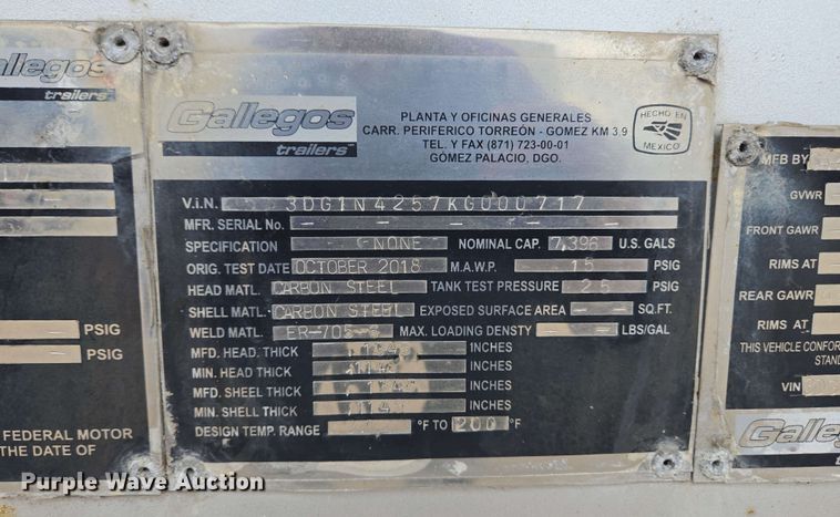 image for item EC4203 2019 Gallegos pneumatic dry bulk trailer