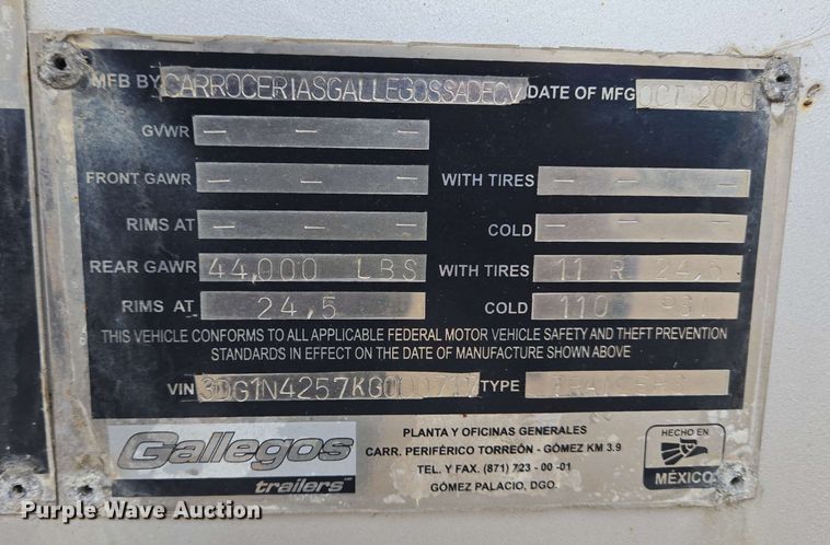 image for item EC4203 2019 Gallegos pneumatic dry bulk trailer