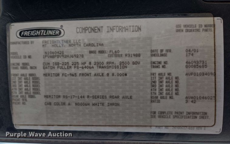 image for item EC4224 2002 Freightliner FL60 flatbed truck