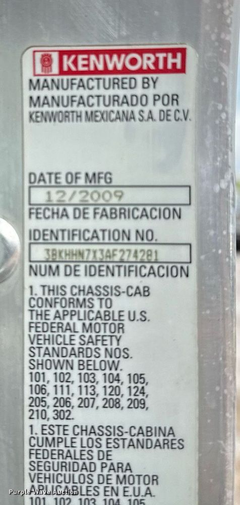 image for item EG5832 2010 Kenworth T370 truck cab and chassis