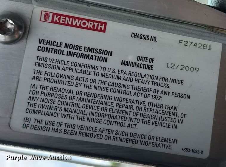 image for item EG5832 2010 Kenworth T370 truck cab and chassis