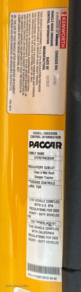 image for item EJ4568 2020 Kenworth T680 semi truck