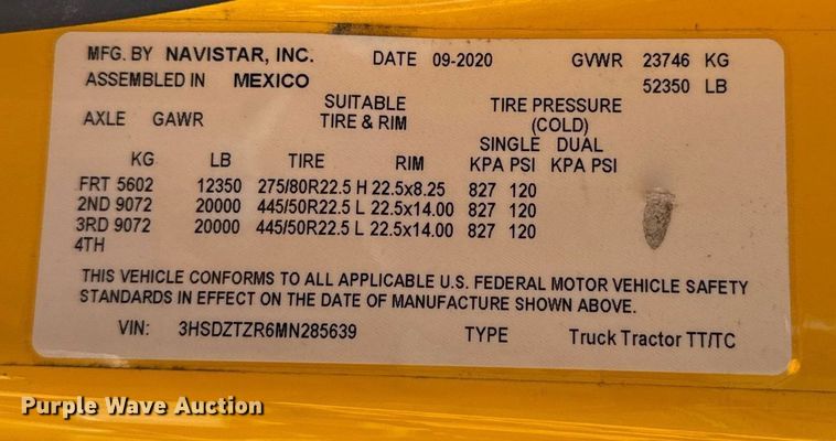 image for item EJ4573 2021 International LT625 semi truck