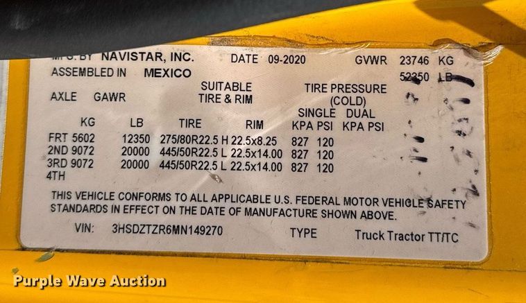 image for item EJ4577 2021 International LT625 semi truck