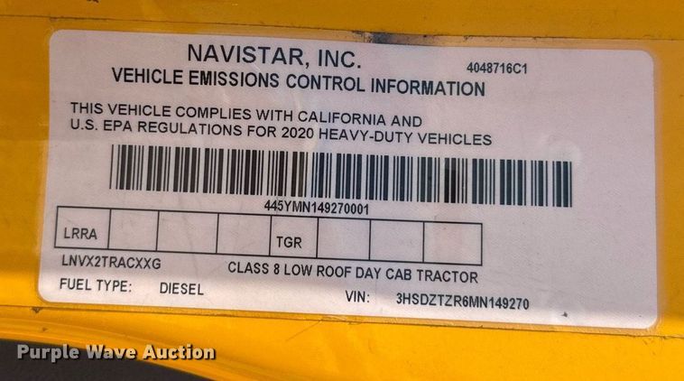 image for item EJ4577 2021 International LT625 semi truck