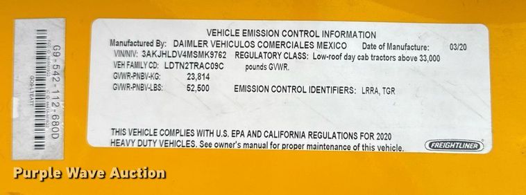 image for item EJ4582 2021 Freightliner Cascadia 126 semi truck