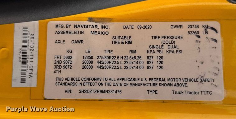 image for item EJ4592 2021 International LT625 semi truck