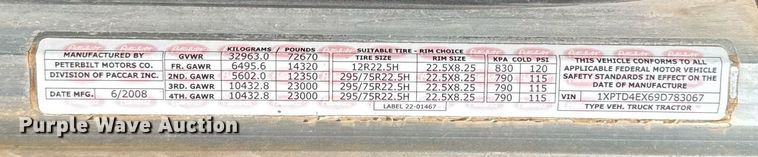 image for item EJ8780 2009 Peterbilt 367 semi truck