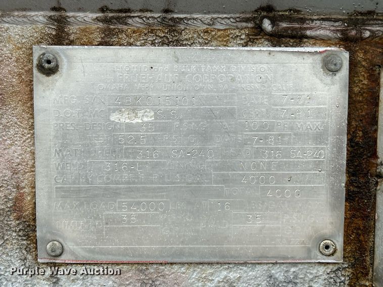 image for item EK8074 1981 Fruehauf tank trailer