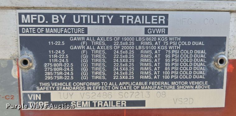 image for item EM7285 1995 Utility Trailer Manufacturer dry van trailer