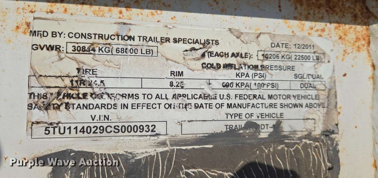image for item EN8999 2012 Construction Trailer Specialists bottom dump trailer