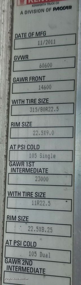 image for item EQ1459 2012 Kenworth T800 semi truck