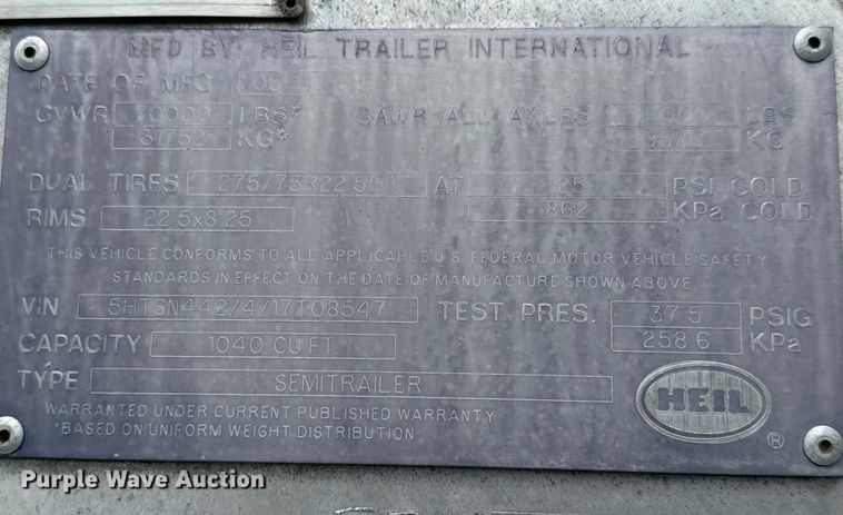 image for item EQ1480 2001 Heil pneumatic dry bulk trailer