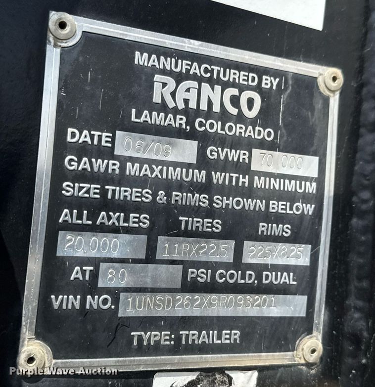 image for item EQ1500 2009 Ranco Anvil ED24-26 end dump trailer