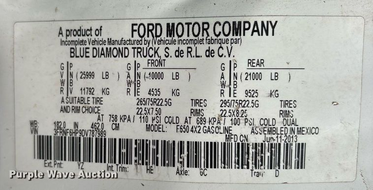 image for item ND9764 2013 Ford F650 Super Duty XL chipper truck
