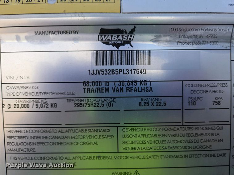 image for item YA0456 2023 Wabash RFALHSA refrigerated van trailer