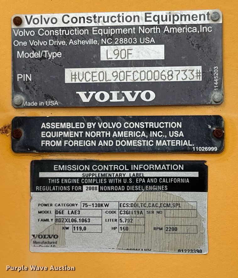 image for item DF8519 2008 Volvo L90F wheel loader