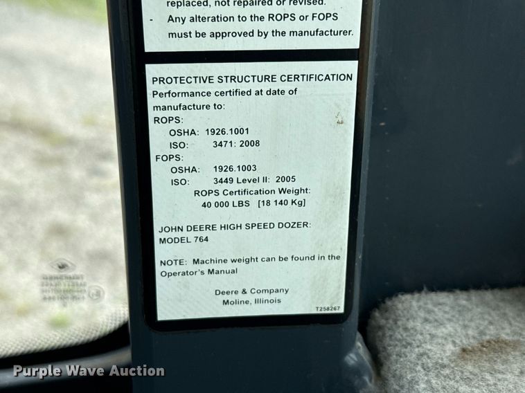 image for item DP6137 2016 John Deere 764 HSD dozer