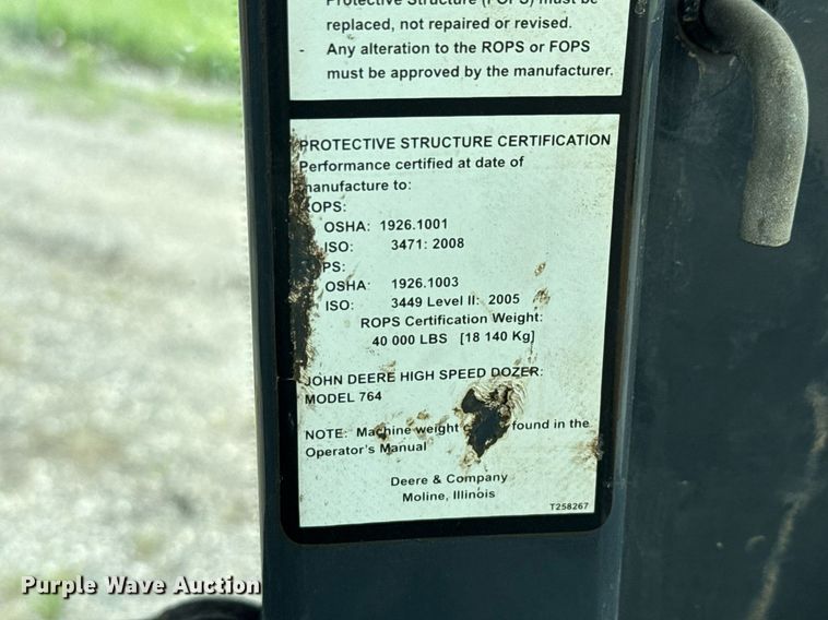 image for item DP6138 2016 John Deere 764 HSD dozer