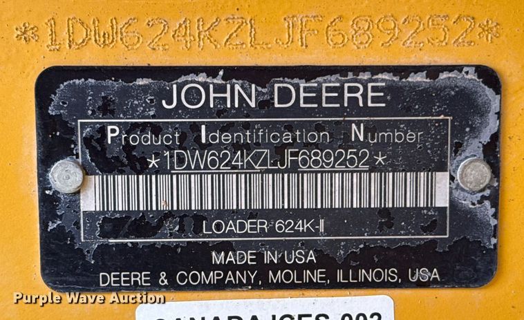 image for item DP6139 2018 John Deere 624K-II wheel loader