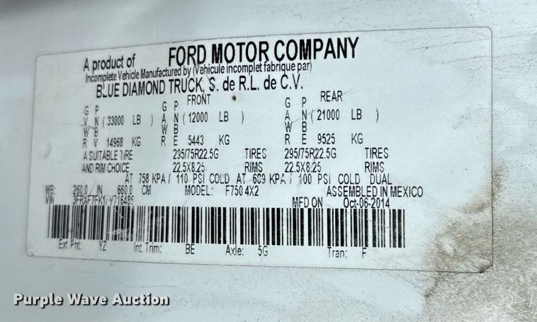 image for item DP6142 2015 Ford F750 Super Duty utility / service truck