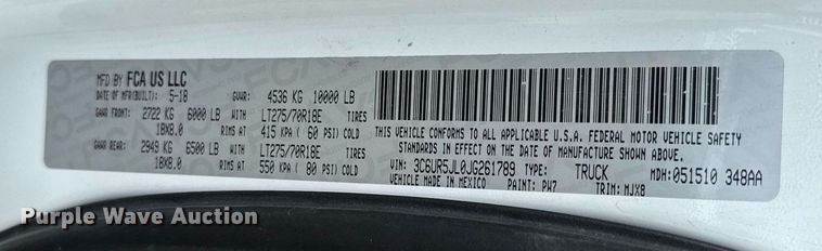 image for item DP6151 2018 Dodge Ram 2500 Crew Cab pickup truck