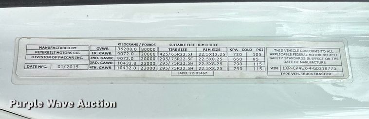 image for item DP6152 2016 Peterbilt 567 semi truck