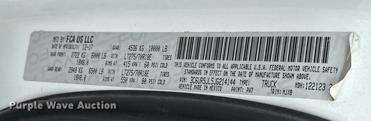 image for item DP6157 2018 Dodge Ram 2500 Crew Cab pickup truck