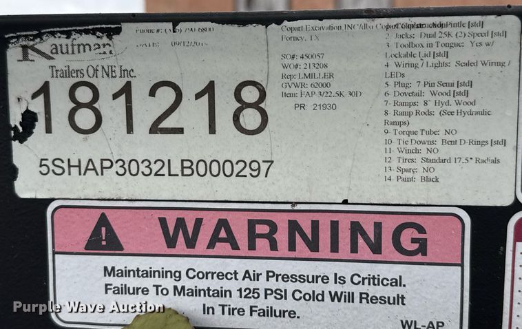 image for item DP6159 2020 Kaufman FAP-3/22.5K-30D equipment trailer