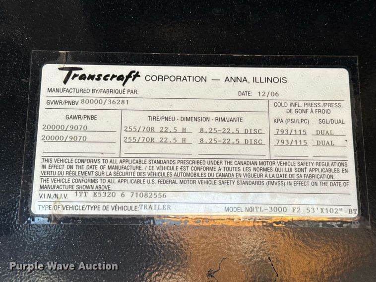 image for item DP6163 2007 Transcraft DTL-3000 drop deck equipment trailer