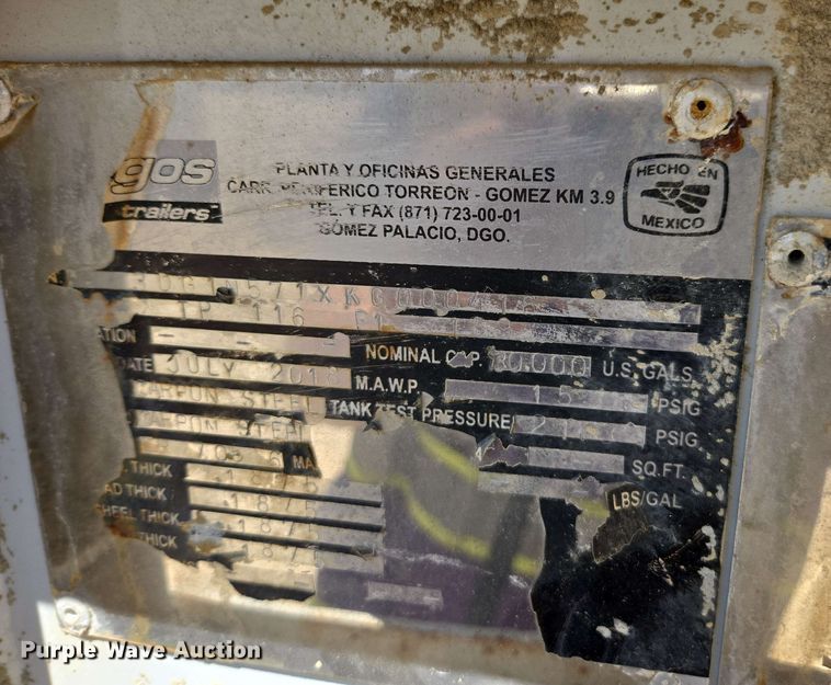 image for item DU7755 2019 Gallegos pneumatic dry bulk trailer