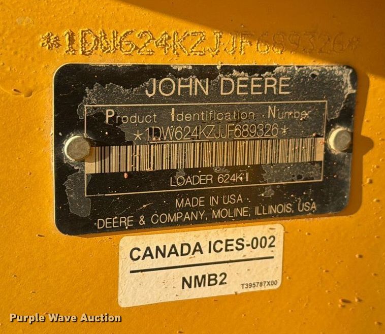 image for item DW1893 2018 John Deere 624K II wheel loader